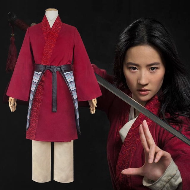 Disney película Mulan Cosplay disfraz Hanfu Live-action Cosplay adulto chino tradicional vestido niños Halloween vestido conjuntoRojo oscuroXS y Mulán Deng Xun unisex