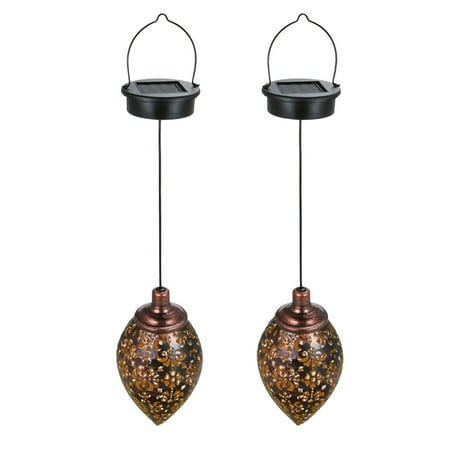 

2pcs Hanging Solar Lights Home Decor Olive Shape Iron Art Led Lantern Retro