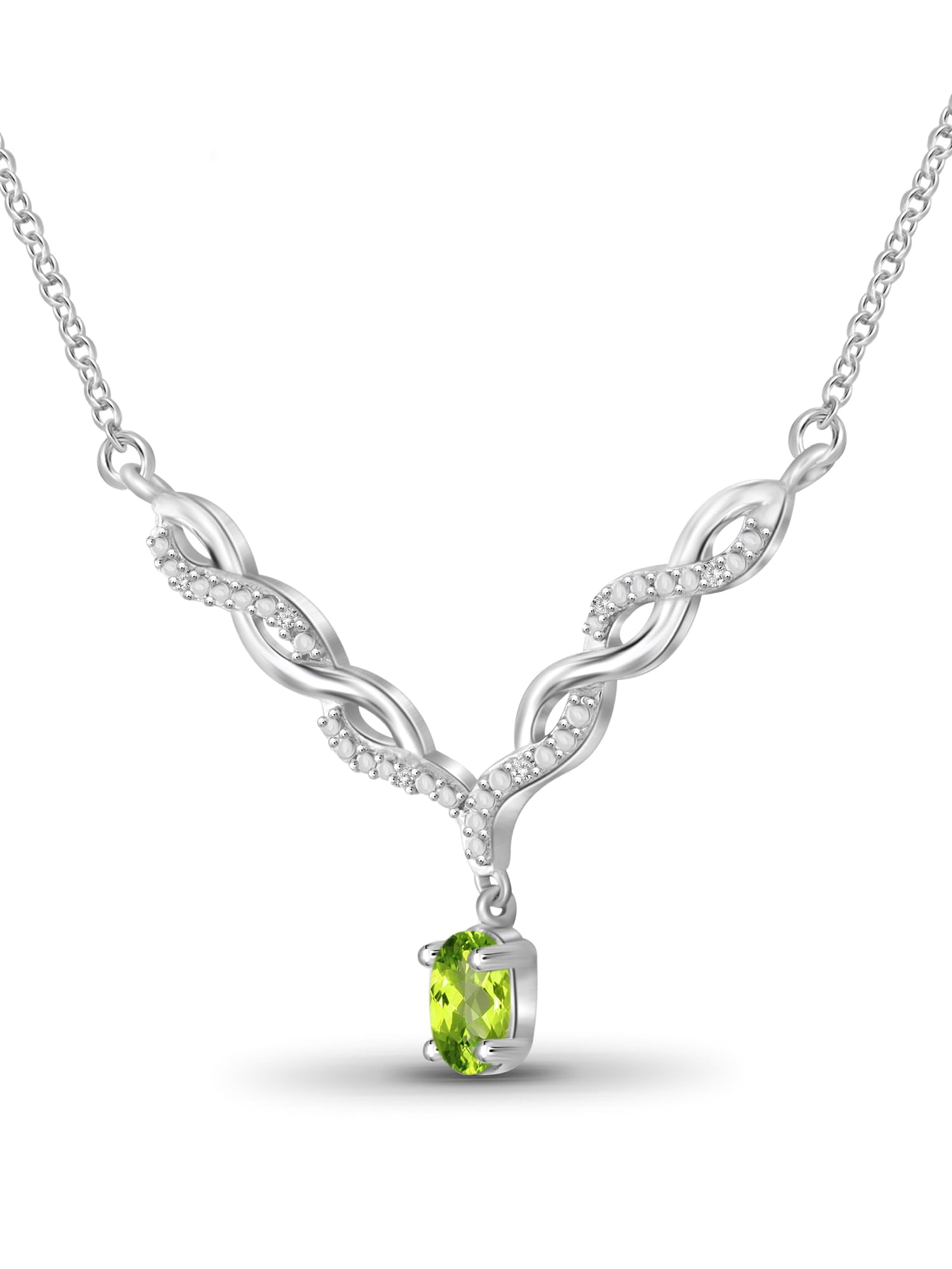 JewelersClub Peridot Gemstone Necklace for Women & Girls | Sterling Silver | Diamond V-Shaped Pendant on a 18" Rope Chain