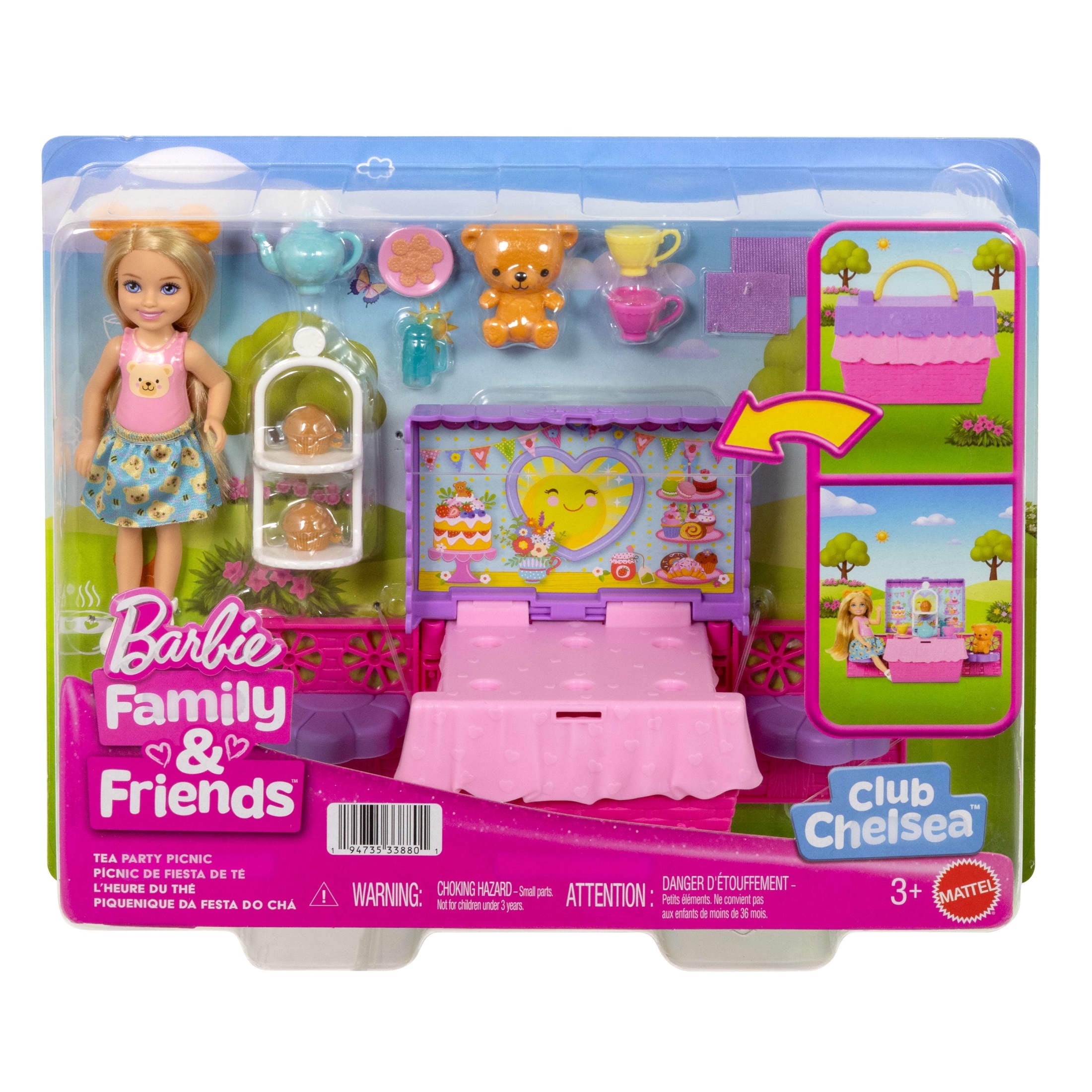 Barbie Family & Friends Club Chelsea Pop-Up Tea Party Playset with Small Doll & 10+ Accessories