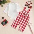 thumbnail image 5 of Ulanda Newborn Infant Baby Boy Christmas Clothes Long Sleeve Romper Top Gingham Plaid Overall Pants 2Pcs Fall Winter Outfits Set (Red, 9-12 Months), 5 of 7