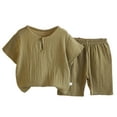 thumbnail image 2 of YUSIM Toddler Boys Cotton Linen Outfits Set- Short Sleeve Casual Summer Breathable Kids Clothes Shirts and Shorts Khaki Size 3 T, 2 of 5