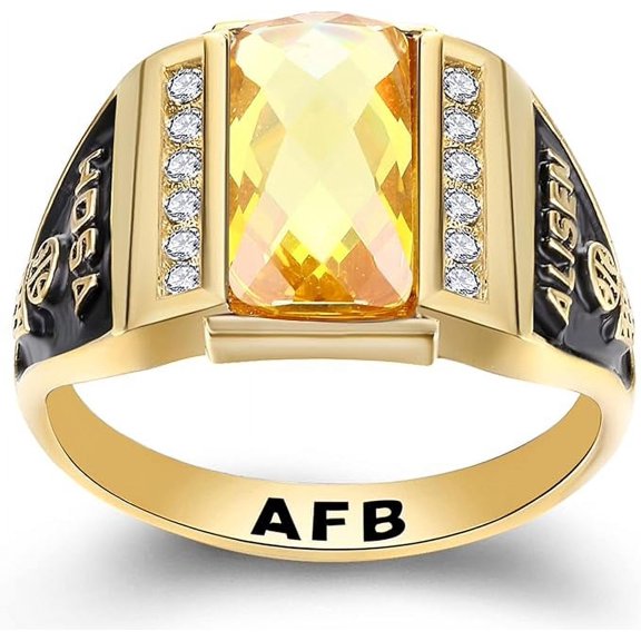 Ccjcinata Customized Sterling Silver High School College Class Ring Square birthstone ring for women graduation rings for men Classic Collection Fully Personalized (Sterling Silver - Gold Plated)