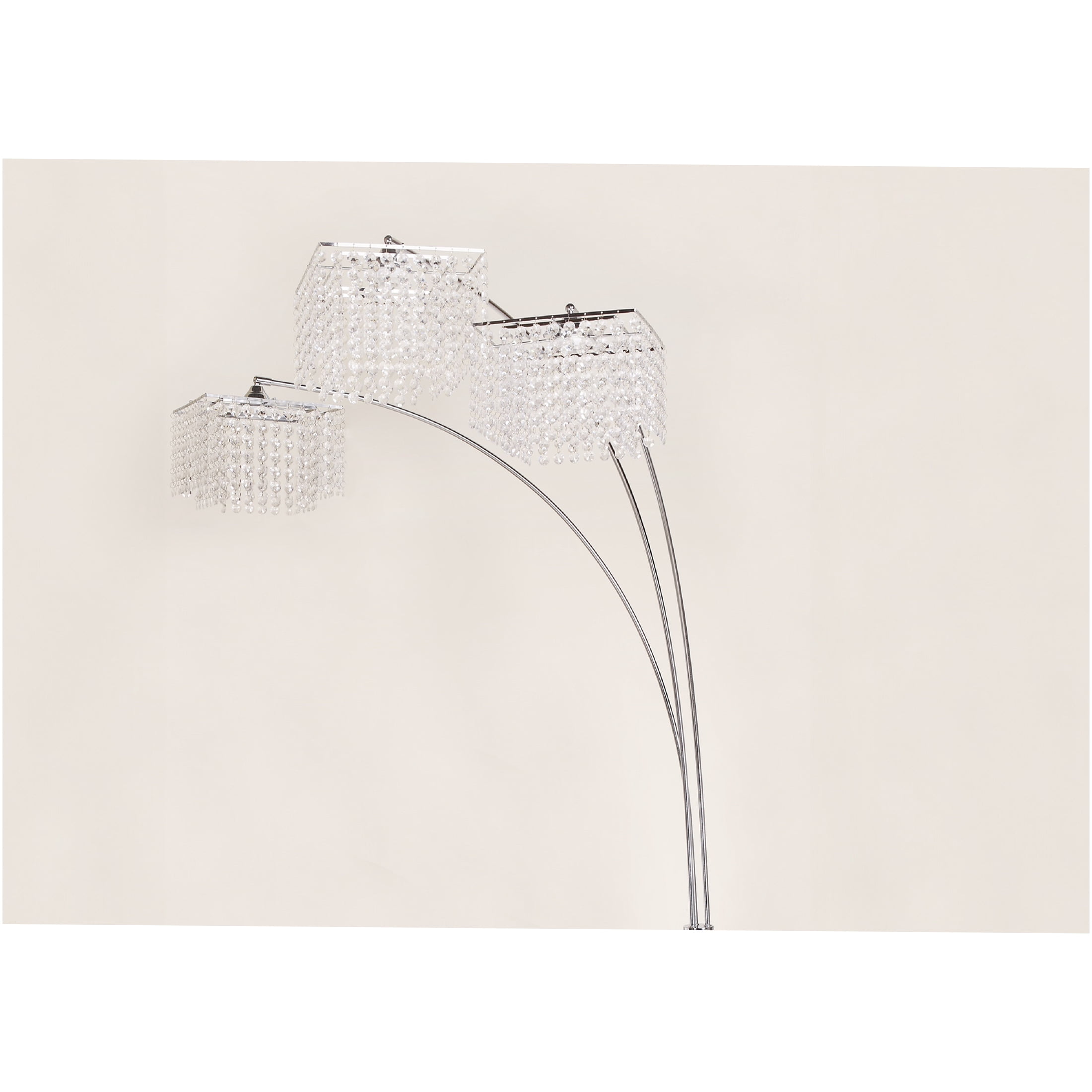 JERFIT Modern Arc Floor Lamp with Crystal Accents, Multi-Head Adjustable Standing Light for Living Room, Silver