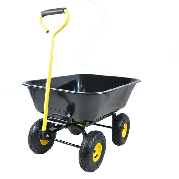NIGSQJB 300lb Capacity Garden Wagon Cart Wheelbarrow with 10" Pneumatic Tire, Steel Frame & 180° Rotating Handle, 75L Gorilla Cart Folding Car Poly Garden Dump Truck, Quick Release, Black