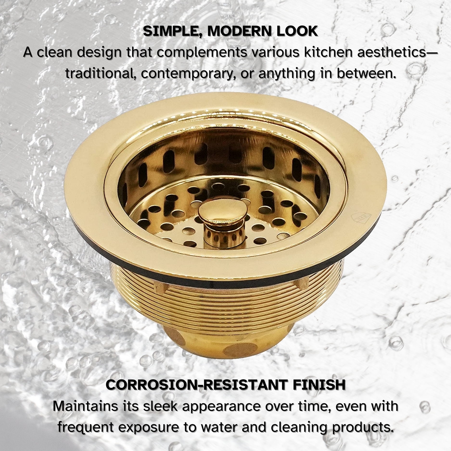 Westbrass COMBO PACK 3-1/2" Post Style Sink Strainer and Extra-Deep Waste Disposal Trim, Polished Brass