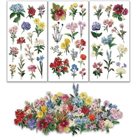 3pcs/Set Flower Rub on Transfers for Furniture and Crafts 6x12 inch Hydrangea Roses Furniture Decals Daisy Lily Transfer Stickers Floral Rub on Decals for Wood Furniture Home Decor DIY