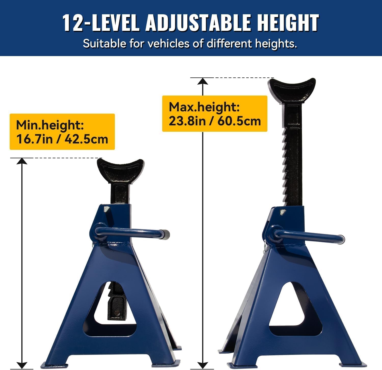HPDMC 6 Ton (13,000 lbs) Heavy Duty Steel Jack Stands - 1 Pair, Double Locking Adjustable Jack Stands with Wide Pyramid Base & Large Saddle, 16.7" - 23.8" Lifting Height