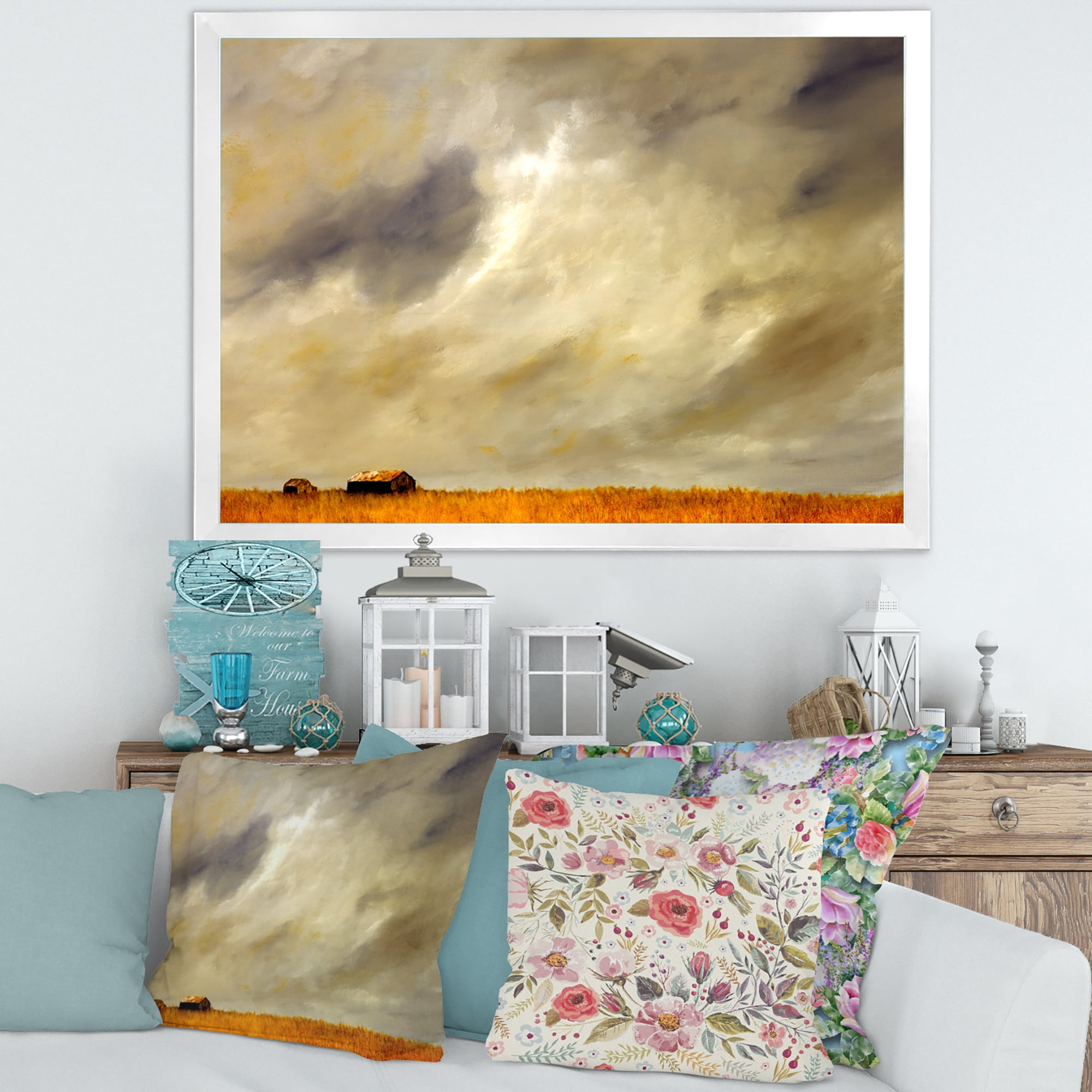 Designart 'Desert Farmhouse Under Cloudy Sky I' Farmhouse Framed Art Print