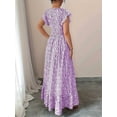thumbnail image 6 of Women'S V Neck Floral Print Maxi Dress with Ruffle Sleeves and Smocked Waist L, 6 of 7