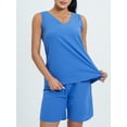 thumbnail image 2 of Arvbitana Women 2 Piece Cotton Pajamas Set Solid Color Sleeveless V-neck Tank Tops + Elastic Waist Shorts Sleepwear Outfits Loose Loungewear S M L XL XXL, 2 of 8