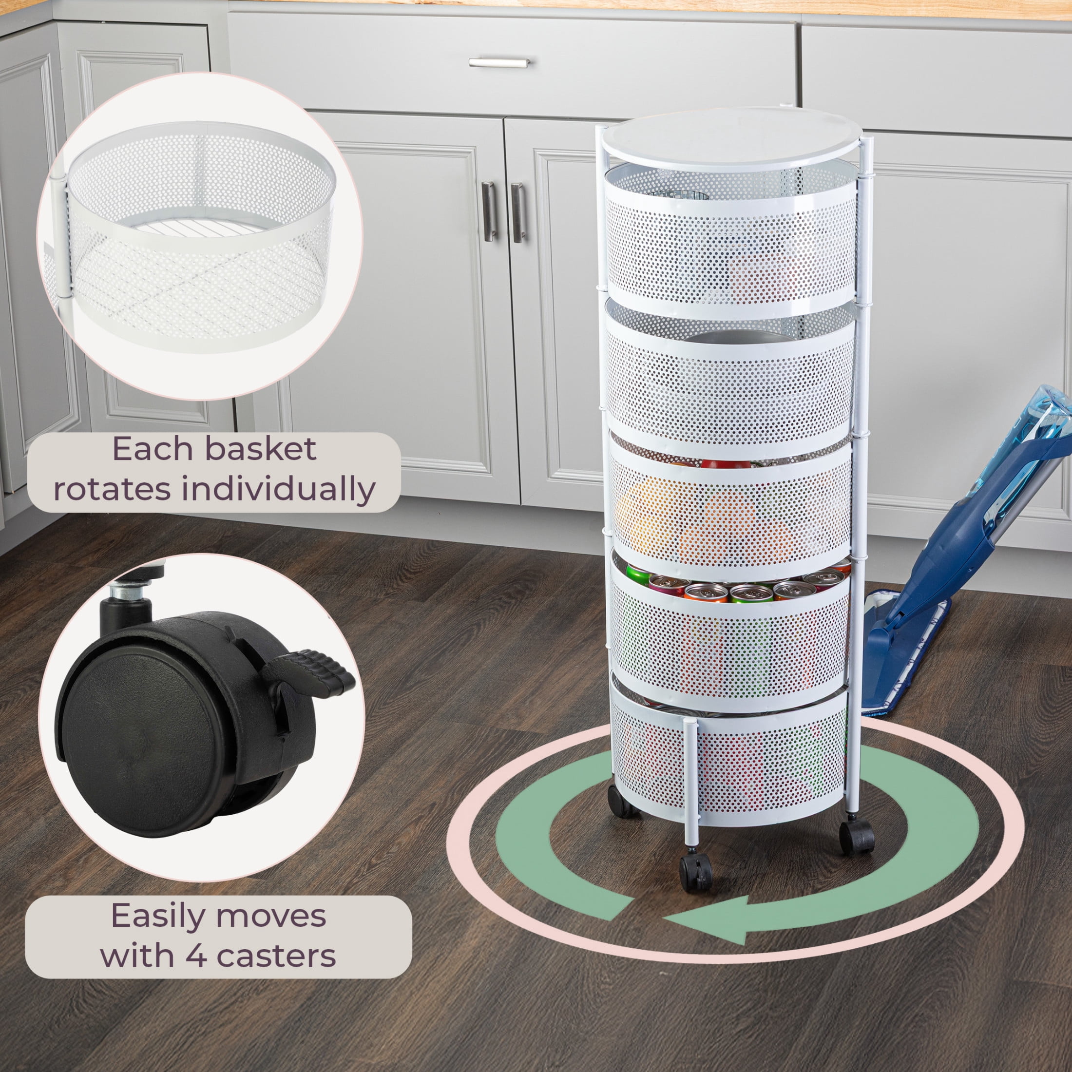 Home-Complete 5 Tier Kitchen Storage Rolling Cart with Wheels (White)