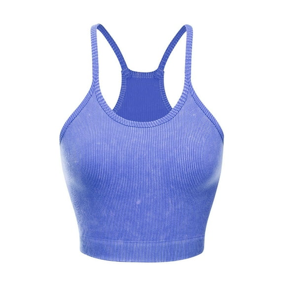 Womens Seamless Ribbed High Neck Sports Bra - Racerback Padded Slim Fit Camisoles Crop Tank Top Yoga Bras