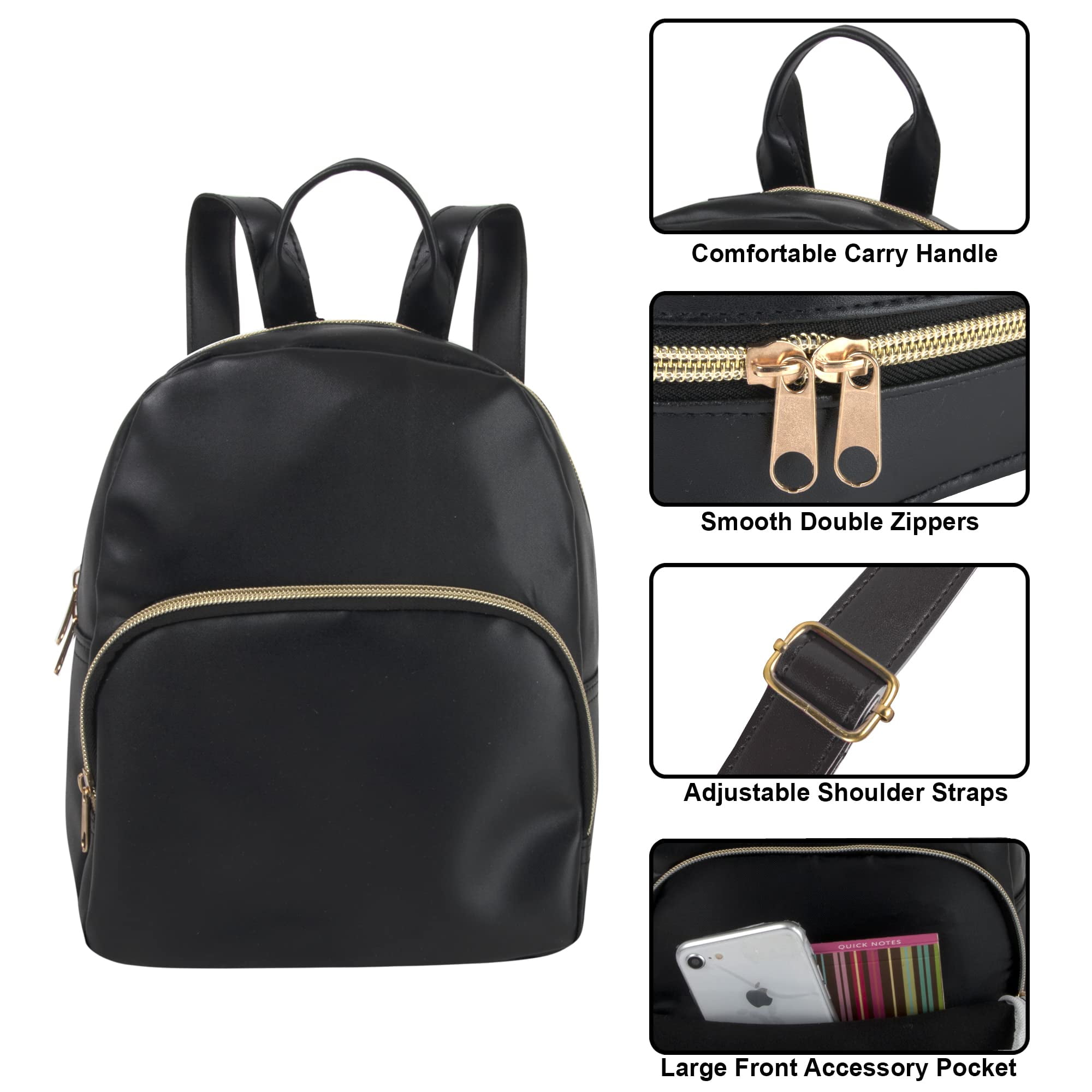 Mini Backpack Purse Waterproof Vegan Leather Adjustable Straps 8 Compartments Vegan Leather Mini Backpack | Sleepy Panda main image 3