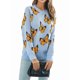 thumbnail image 3 of Suéteres de Punto con Estampado de Mariposas para Mujer, Informales, de Larga y Cuello Redondo Azul y Amarillo XL, 3 of 7