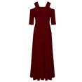 thumbnail image 4 of Robes pour Filles Femmes Ample Col en V Épaules Dénudées Manches Mi-Longues Robe Longue Décontractée en Solde, 4 of 5