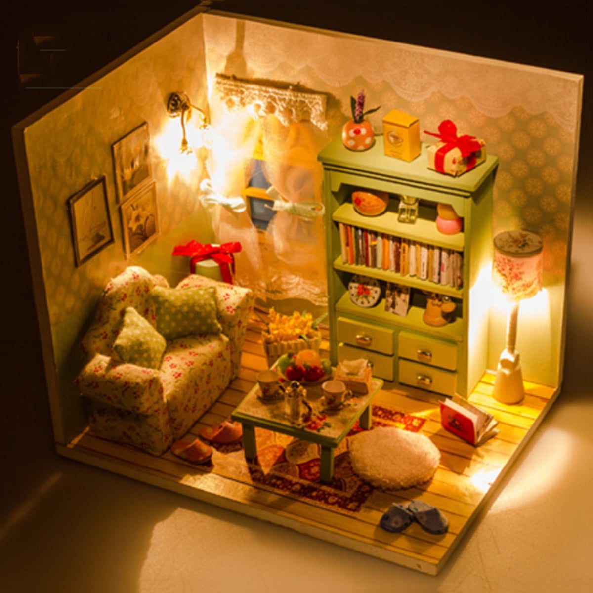 in a Happy Corner DIY Wooden Doll House Kit Box Theater Style 1:24 Scale Creative Room Idea Best Gift for Children Friend Lover Dollhouse Miniature with Furniture