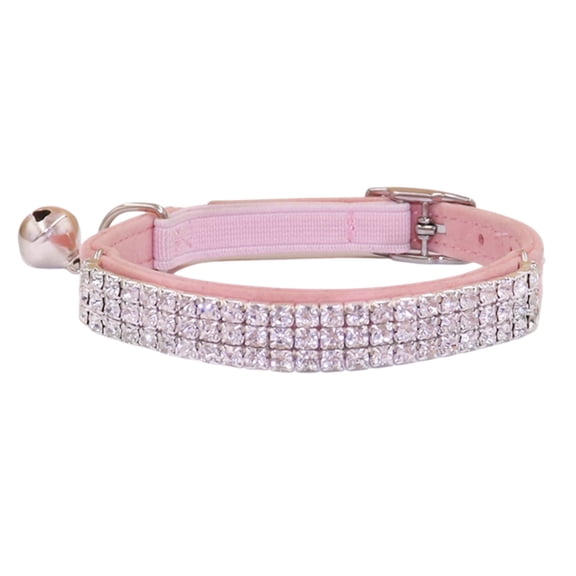 Rhinestones Cat Dog Collar Soft Velvet Safe Adjustable Collar Bling Diamante with Bells, 8-11 inch for Small Dogs and Cats (Pink)