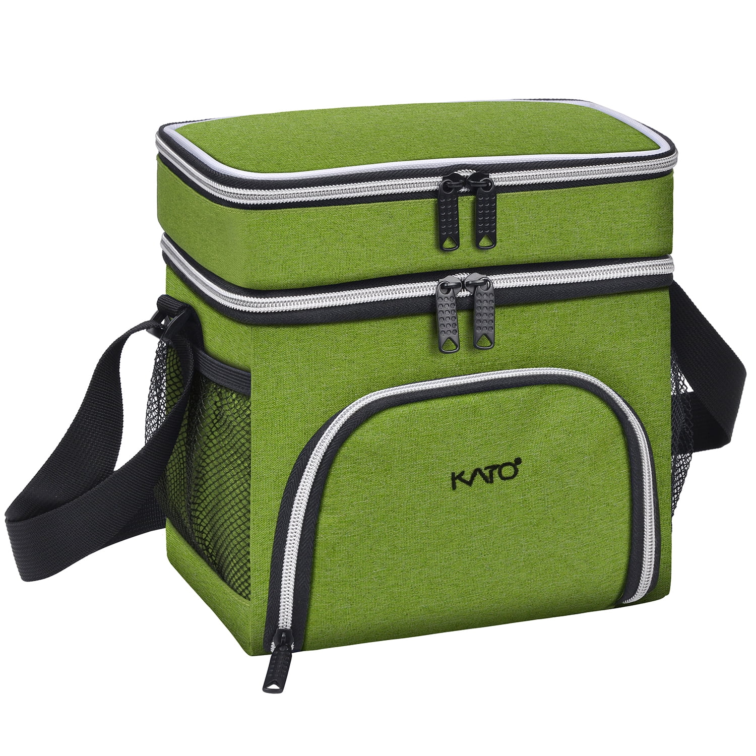 Insulated Lunch Bag Thermos Bento Container Cooler Totes Dual Compartment with Shoulder Stripe