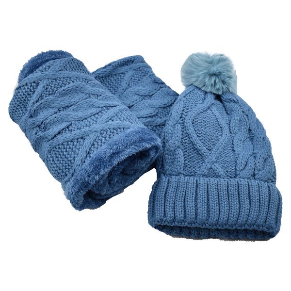 Bonnet Doublé de Fourrure pour Femmes avec Pompon et Foulard