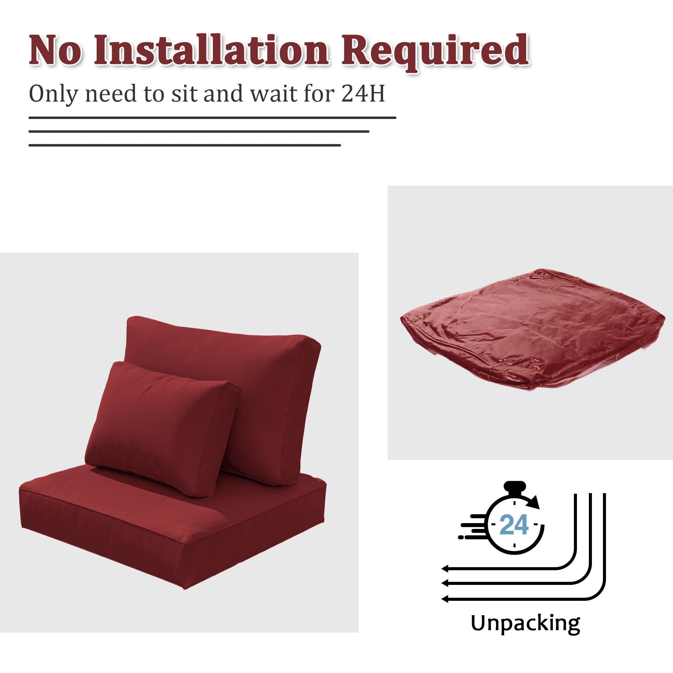 Pakunoda Outdoor Cushions Replacement, 8 Piece Sectional Cushion Fits 3-Seat, 4” Foam Deep Seat, for Patio Rattan Wicker Replacement Cushion, Liner&Cover, Burgundy