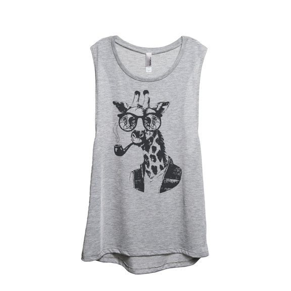 Thread Tank Hipster Giraffe Women's Sleeveless Muscle Tank Top Sport Grey Small