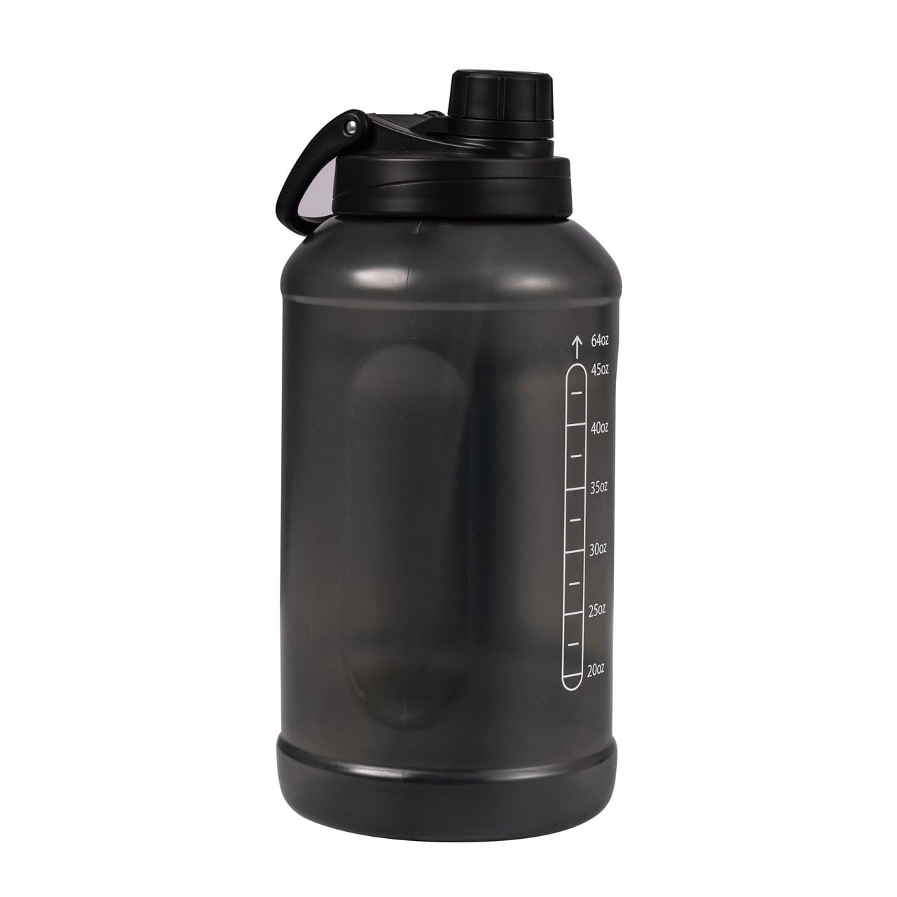 Mainstays 64 Fluid Ounces Water Bottle, Translucent Black, with Straw/ Chug 2 in 1 Lid, Light Weight, Reusable, Plastic