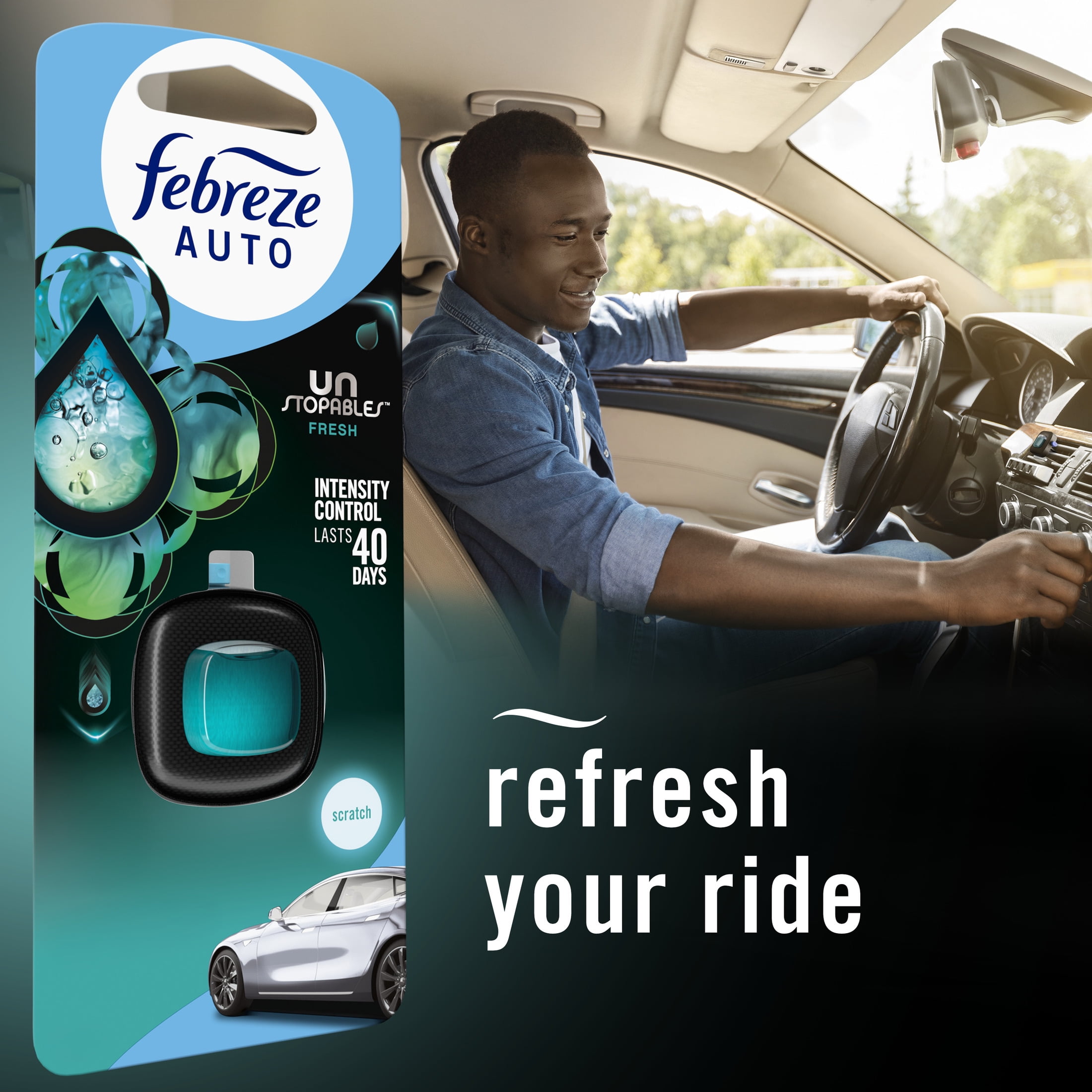 (2 pack) Febreze AUTO Car Air Freshener, Odor-Fighting Car Vent Clip, Unstopables Fresh, 2 Count