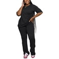 thumbnail image 3 of Aomice Women 2 Piece Lounge Outfits Short Sleeve Top and Flare Pants Sets Tracksuit Black 2XL, 3 of 5