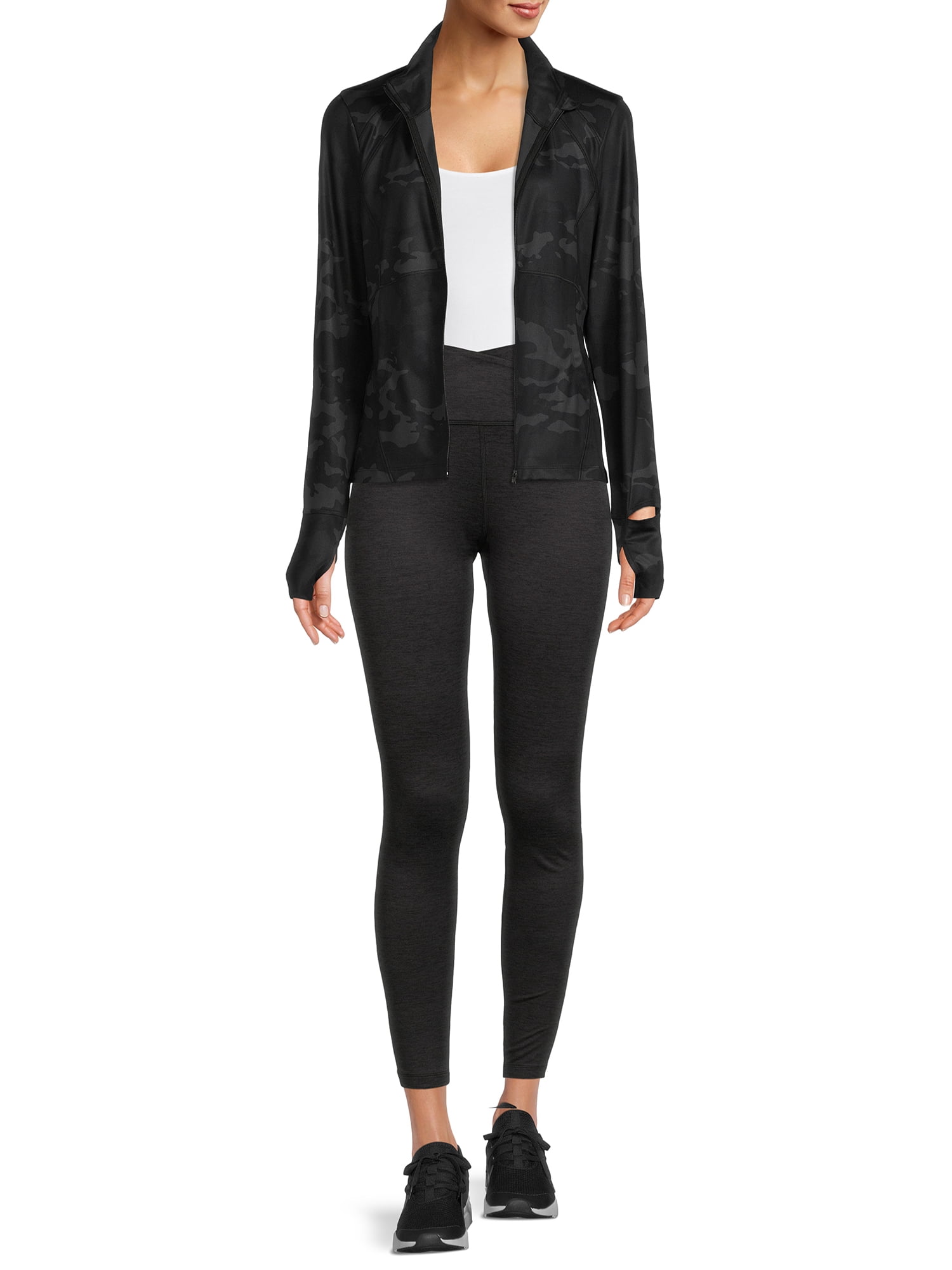 Avia Women's Active Full Zip Long Sleeve Jacket with Thumbholes and Sport Watch Opening
