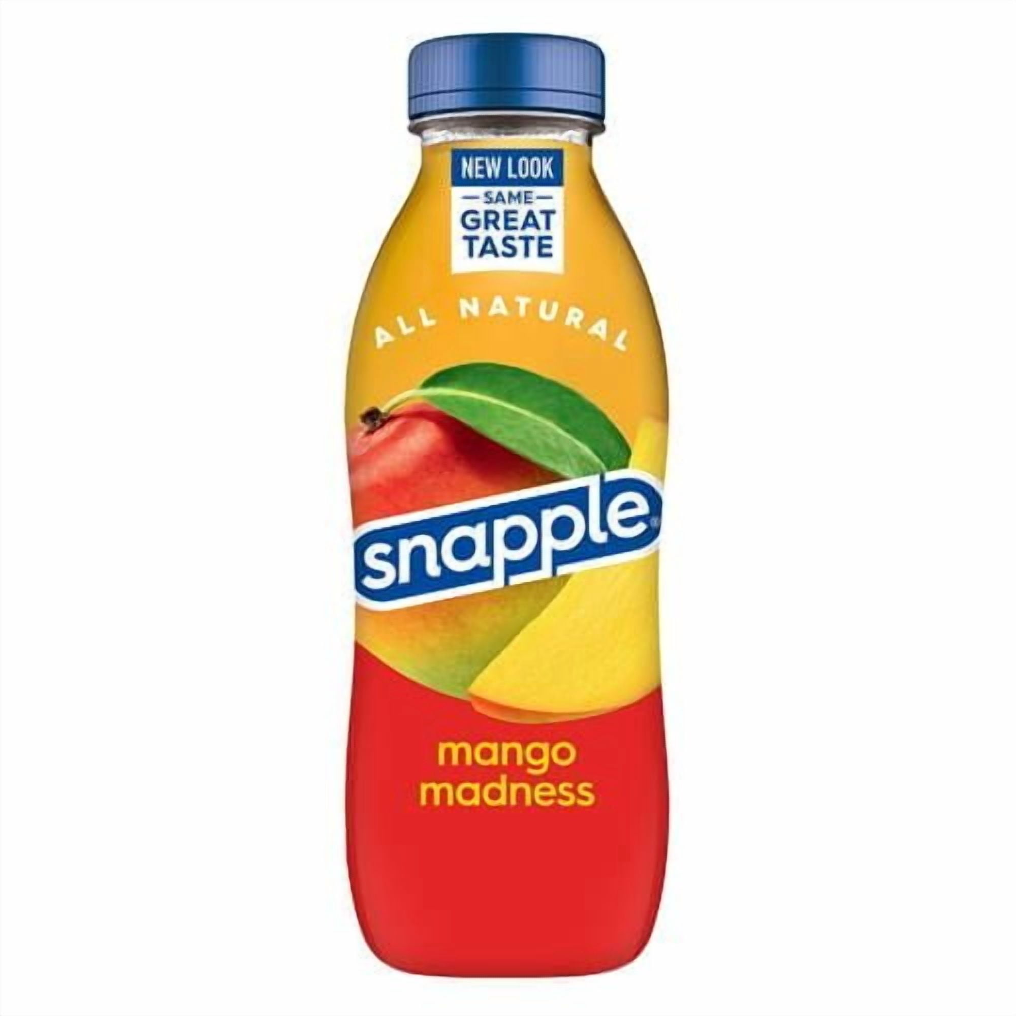 Snapple Mango Madness Flavored Juice Drink, 16 Fl Oz Recycled Plastic Bottle, Pack Of 12 Packaging May Vary