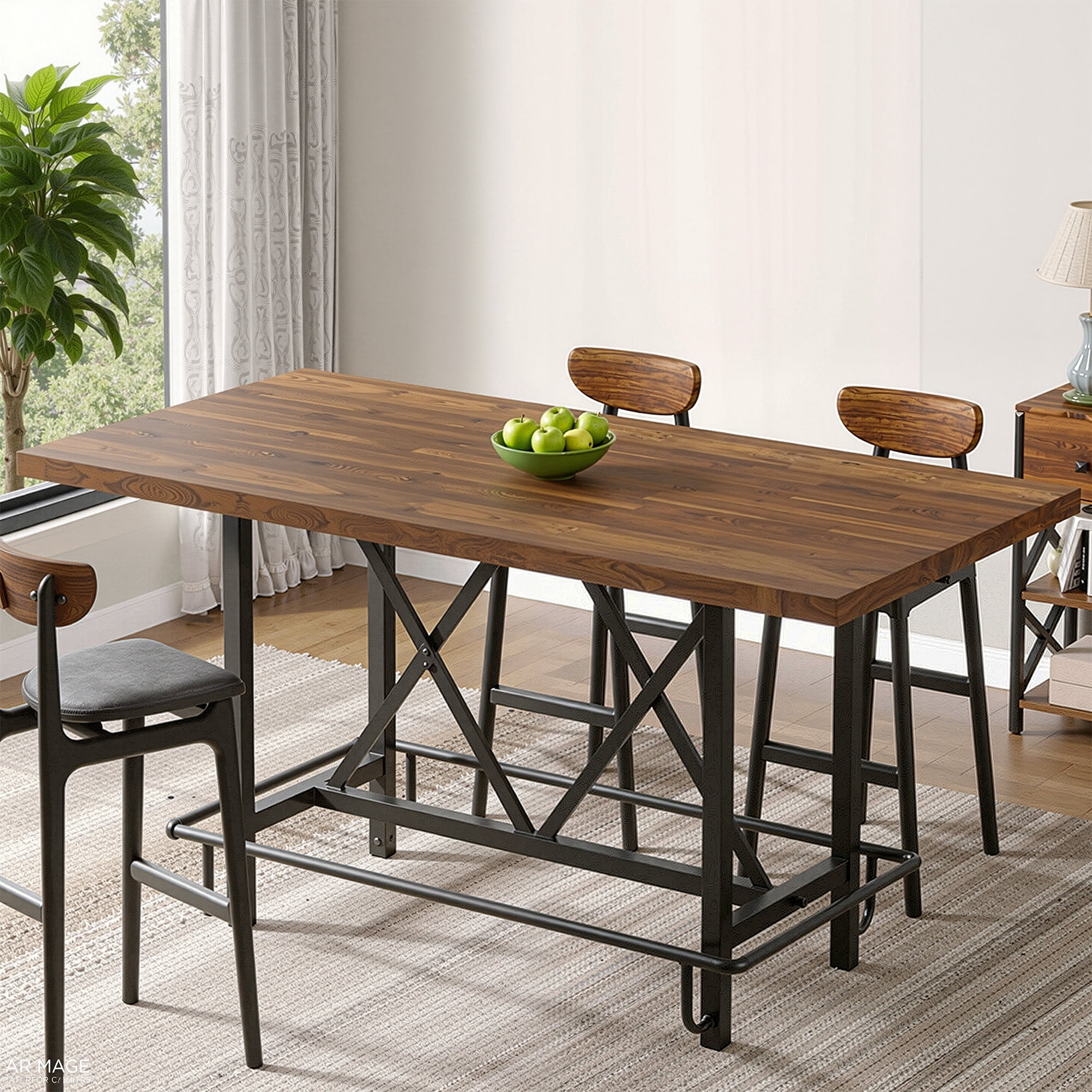 MAYEERTY 62.99" Farmhouse Counter Height Bar Table, Rectangular Pub Table for Kitchen Dining Area