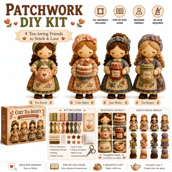 Tiny DIY Patchwork Doll Kit, Fairy Patchwork diy Collection, Creative Beginner Sewing Art Craft Set with Step-by-Step Guide, Vintage Country Felt Stitch Kit, Beginner Friendly for Beginner