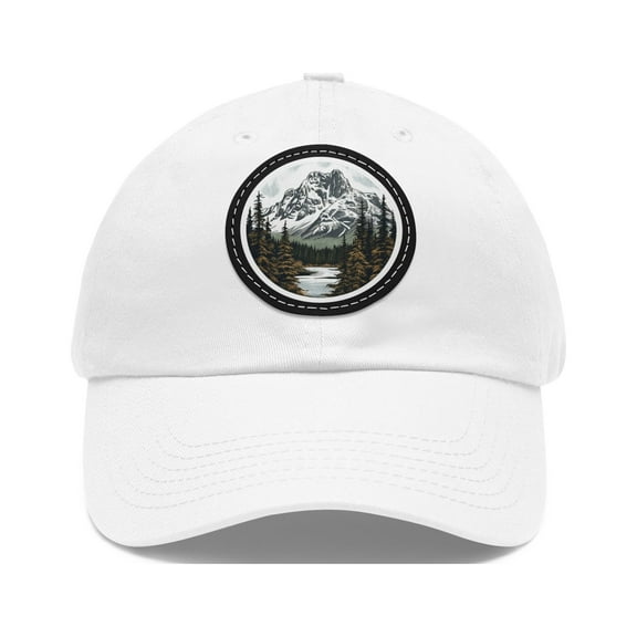 Mountain Logo Dad Hat Strap Back Circle Round Patch Adjustable Snowy