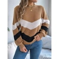 thumbnail image 4 of Womens Sweater Pullover Casual Long Sleeve Crewneck Color Block Pullover Knit Sweater for Women Khaki S, 4 of 8