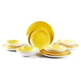 thumbnail image 2 of Stoneware Coupe Shape 12pc Dinnerware Set, Outside White + Inside Yellow, 2 of 7