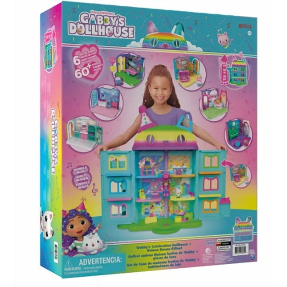 Gabbyâs Celebration Dollhouse and Deluxe Rooms Set
