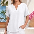 thumbnail image 2 of Summer Sales Womens Summer Tops Loose Comfy V‑Neck Linen‑Cotton Short Sleeve Summer Blouses Oversized Tshirts for Women Under 12$, 2 of 9