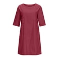 thumbnail image 4 of Abcnature Summer Causal Dresses for Women Half/Long Sleeves T Shirts Solid Crew Neck Cotton Linen Loose Knee-length Dress Tunic Sundresses Mini Dress Recommend Weight 110 to 121lb, 4 of 7