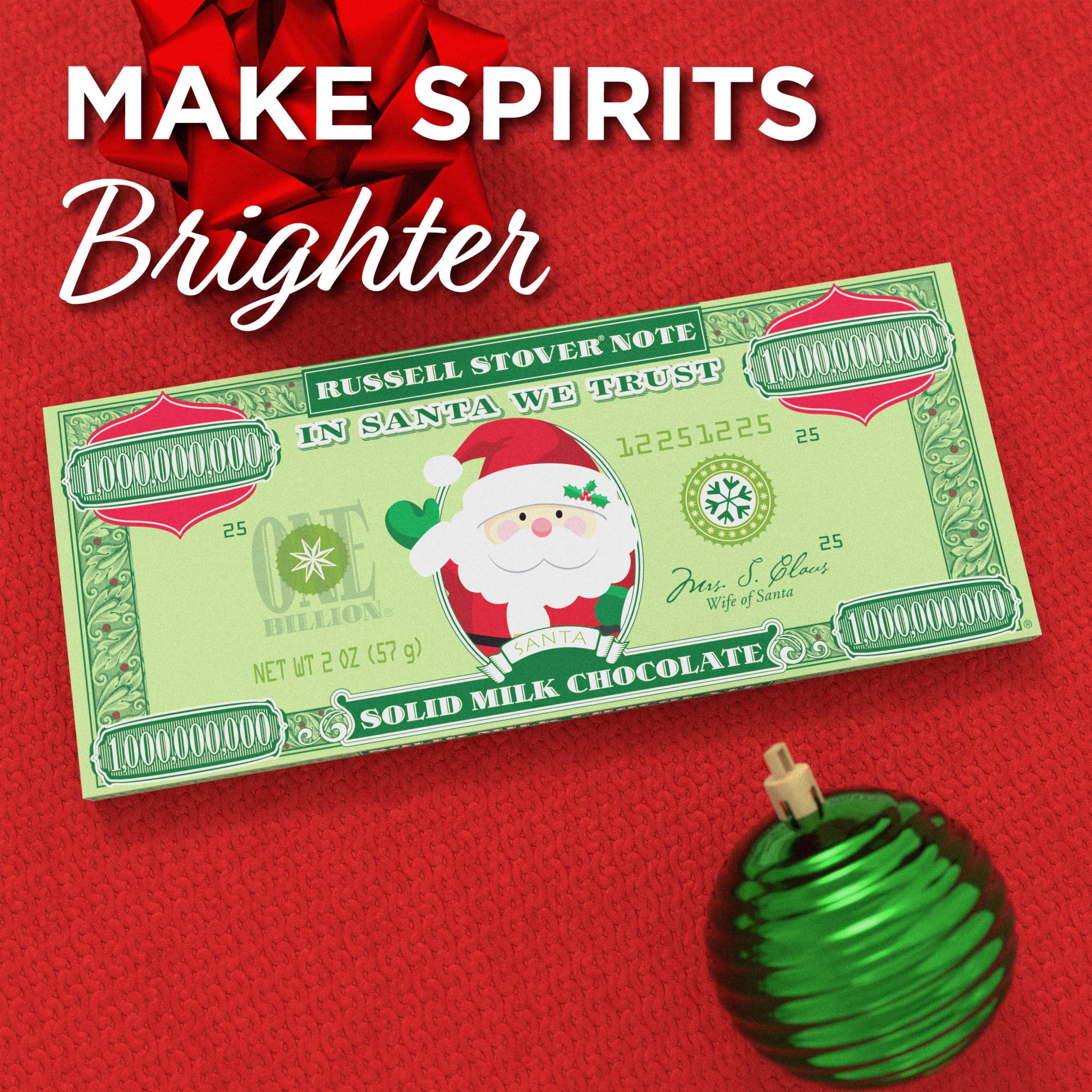 RUSSELL STOVER Christmas Santa Solid Milk Chocolate Money Bar, 2 oz.
