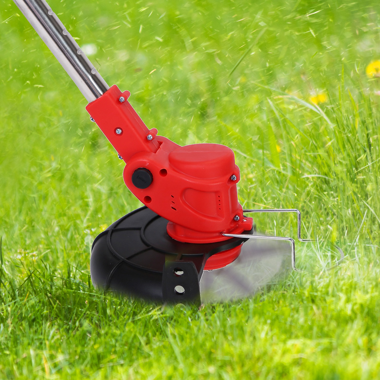 TeqHome String Trimmer Cordless Electric Weed Wacker with Wheels and 2x2.5Ah Battery and Charger Adjustable Head Extendable Length Grass Trimmer for Lawn Garden Yard
