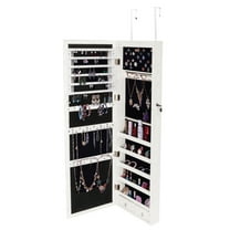 Zimtown Lockable Wall Mount Mirrored Jewelry Cabinet Organizer Armoire White W/ LED Light