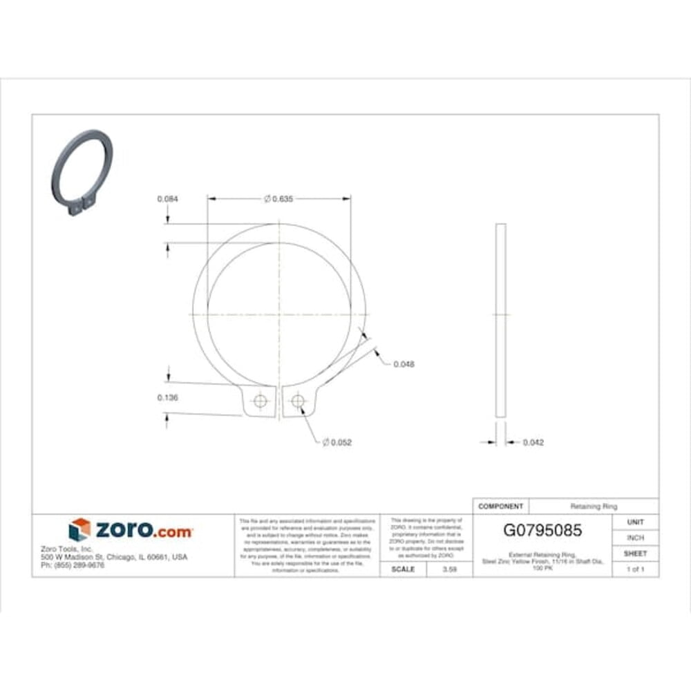 External Retaining Ring, Steel, Zinc Yellow Finish, 100 PK SH-68ST ZD