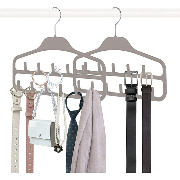 ROSOS Belt Hanger Holder Organizer 2 Pack, Non Slip Belt Rack with 360 Degree Swivel Hooks, Sturdy Belt Organizer for Closet Storage Ideal for Belts, Ties, Tank Tops, Scarves and Masks, Grey