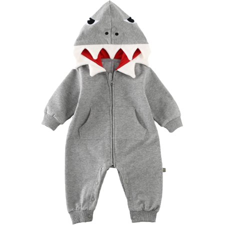 

Baby Boys Girls Shark Hooded Romper Jumpsuit 3D Cartoon One-Piece Zipper Climb Clothes Playsuit