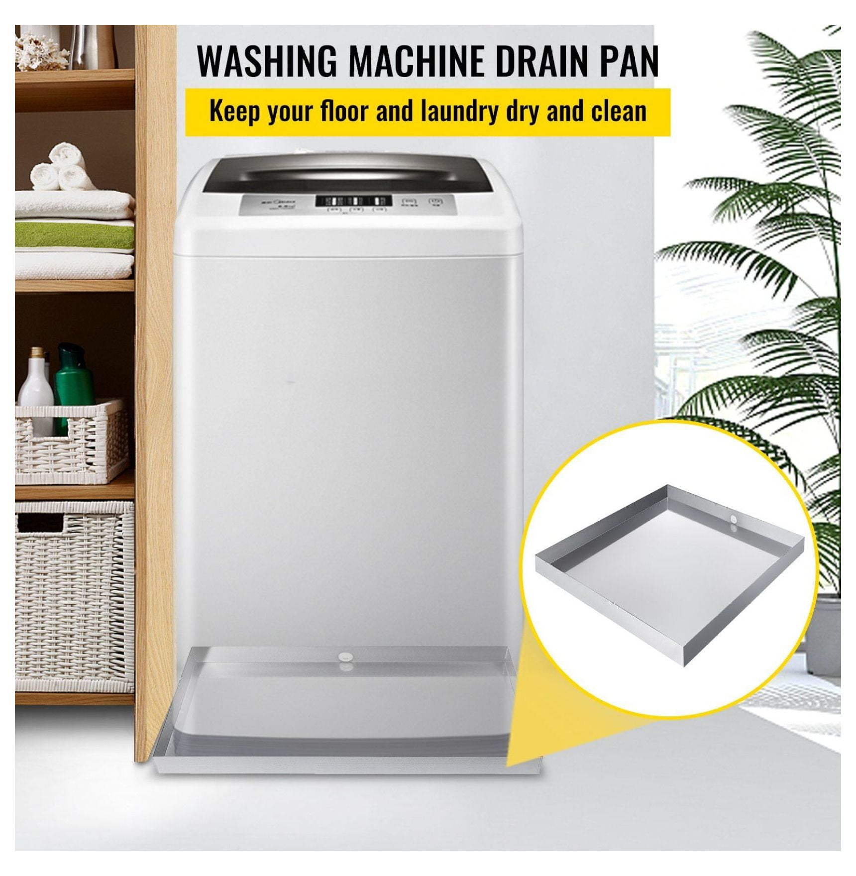 Washing Machine Pan 32x32 Inch Stainless Steel Heavy Duty Washer Drain Pan with Hose Adapter - 2.5 Inch Heightened Edge Leak Protection