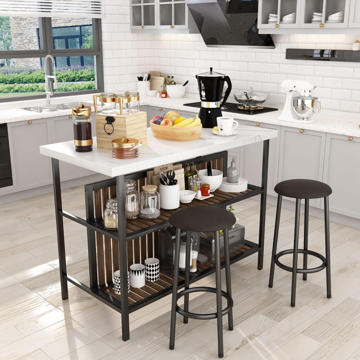 Recaceik Kitchen Island with Seating, Wooden Counter Height Table