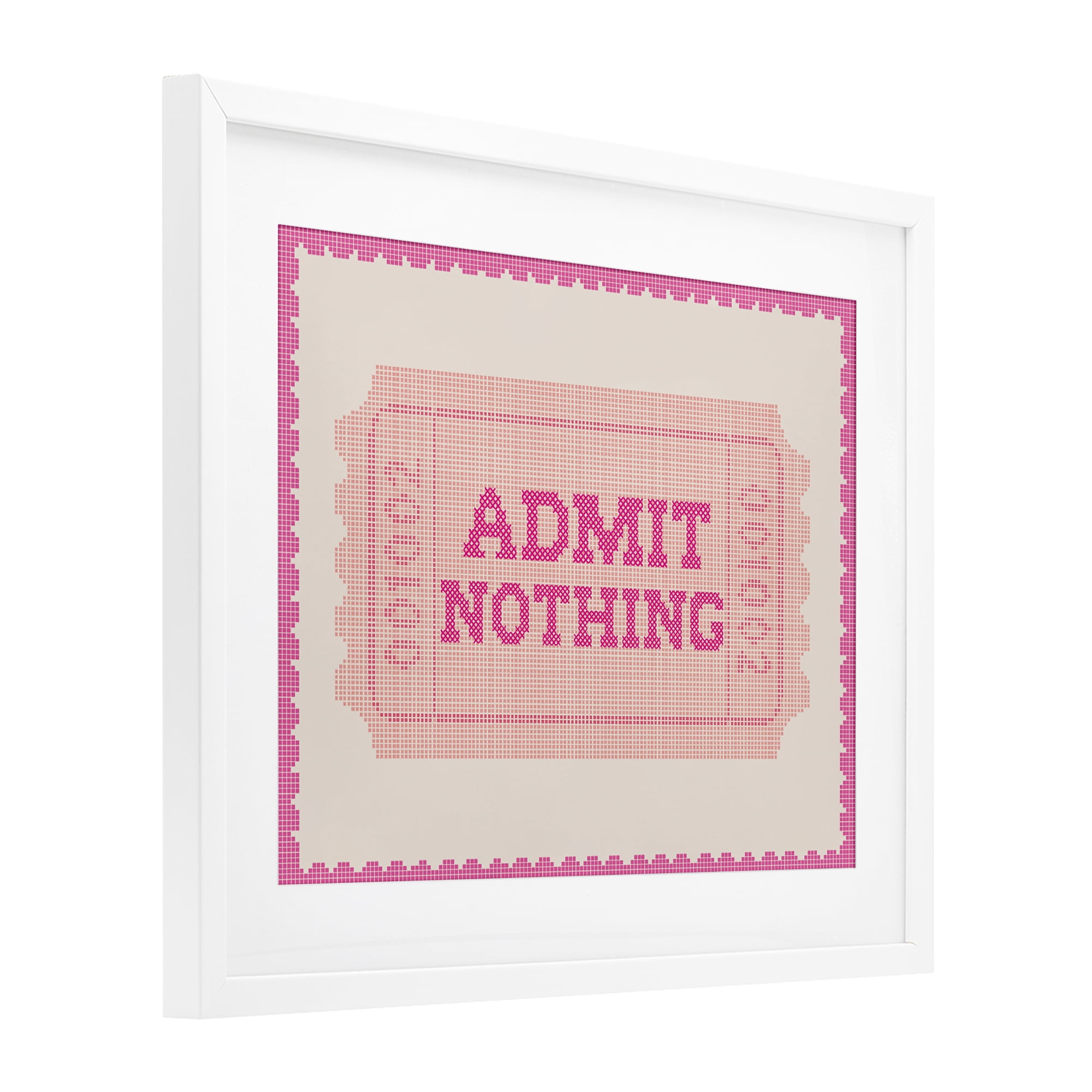 Stupell Industries Admit Nothing Retro Pink Ticket White Framed Print Under Glass, design by Lil' Rue