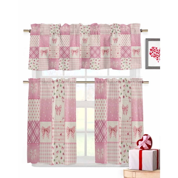 Valentine's Day Mother's Day Kitchen Curtains Valances and Tiers Set of 3, 36 Inch Length Tier Curtains and Valance Rod Pocket Valance Curtains Set for Kitchen Bathroom Small Windows