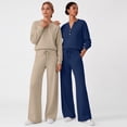 thumbnail image 6 of SUNBS Two Piece Outfits Women Fall Sweatsuits Henley Neck Tops Lounge Sets Wide Leg Pants Vocation Travel Outfits, 6 of 8